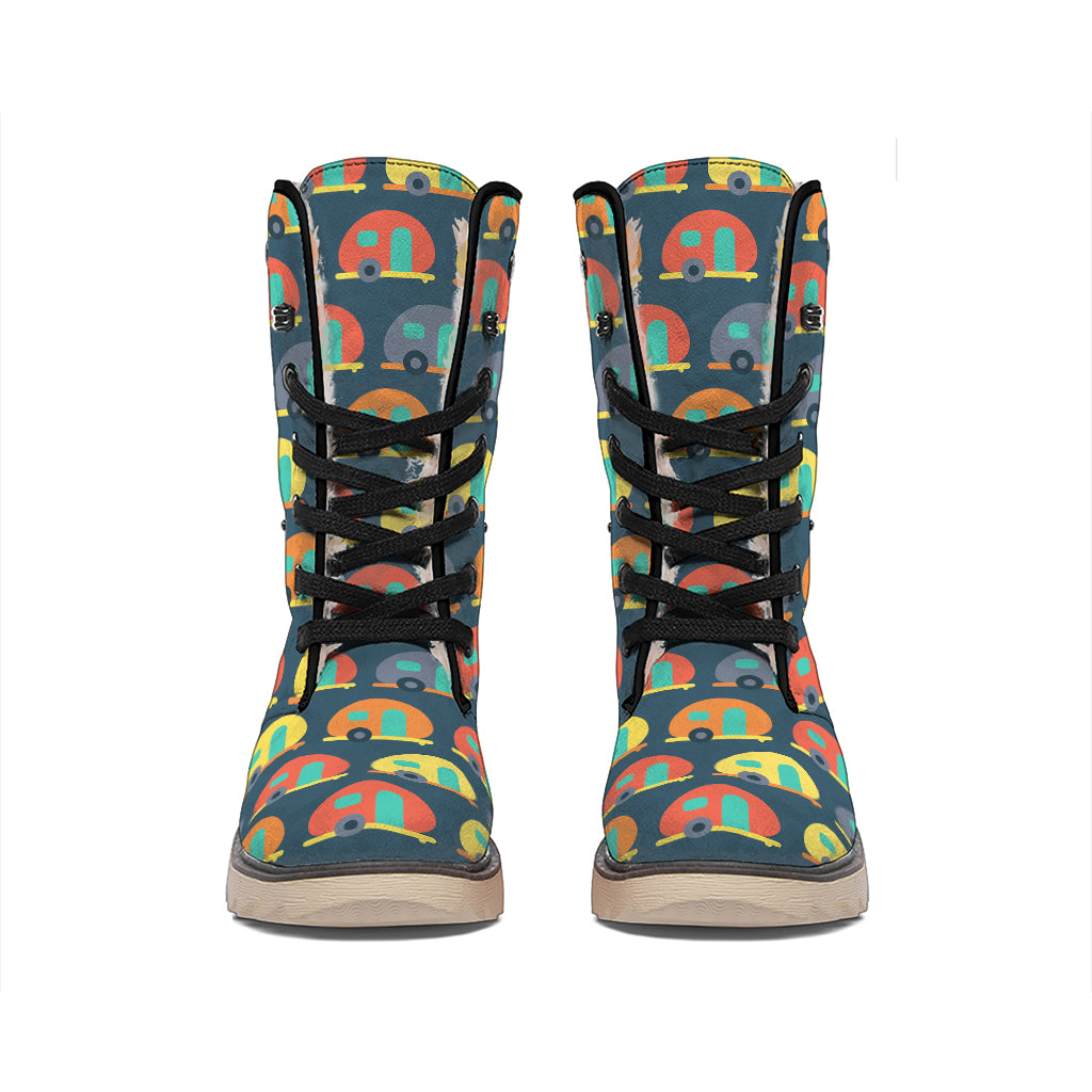 Camping Van Pattern Print Winter Boots