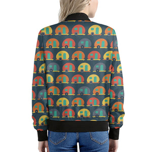 Camping Van Pattern Print Women's Bomber Jacket