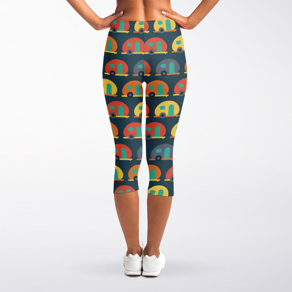 Camping Van Pattern Print Women's Capri Leggings