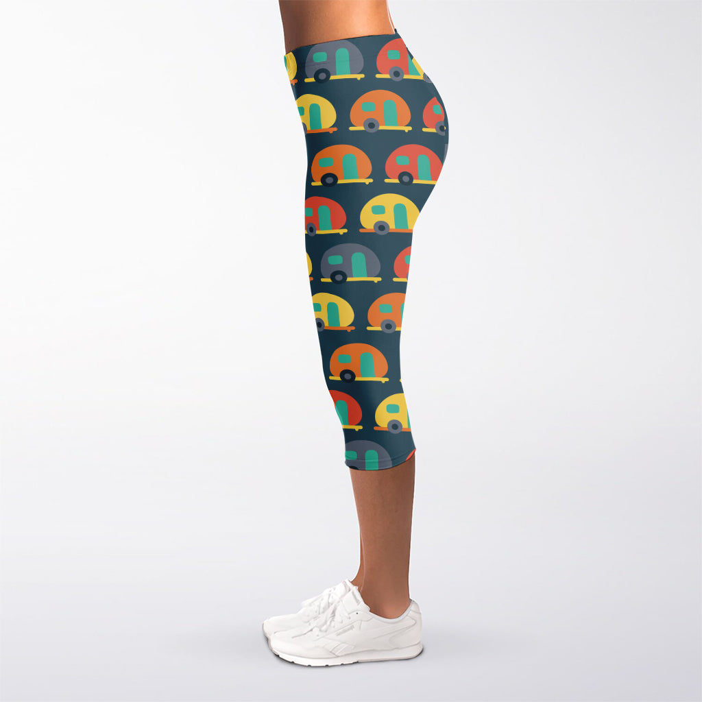 Camping Van Pattern Print Women's Capri Leggings