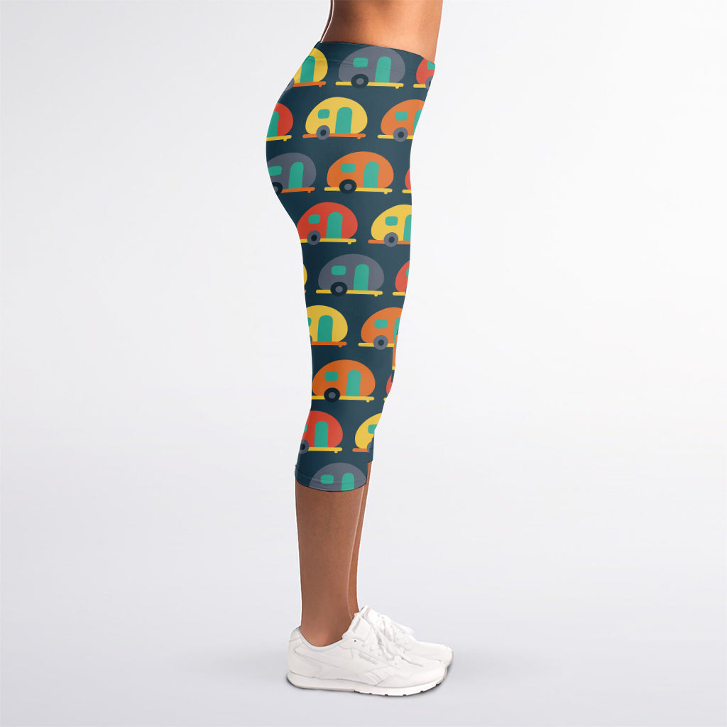 Camping Van Pattern Print Women's Capri Leggings