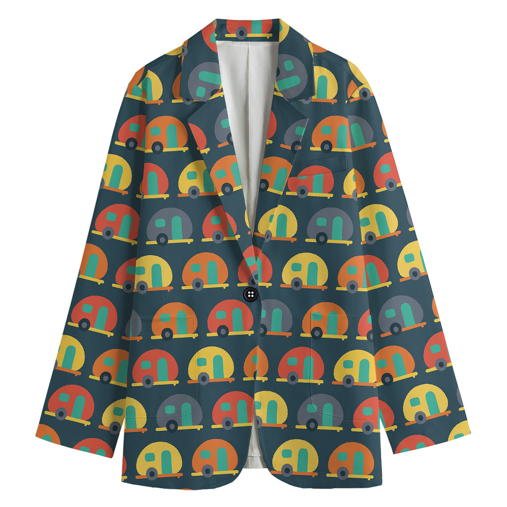 Camping Van Pattern Print Women's Cotton Blazer