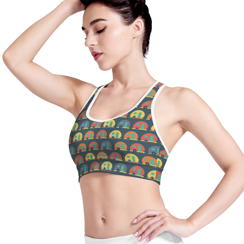 Camping Van Pattern Print Women's Sports Bra