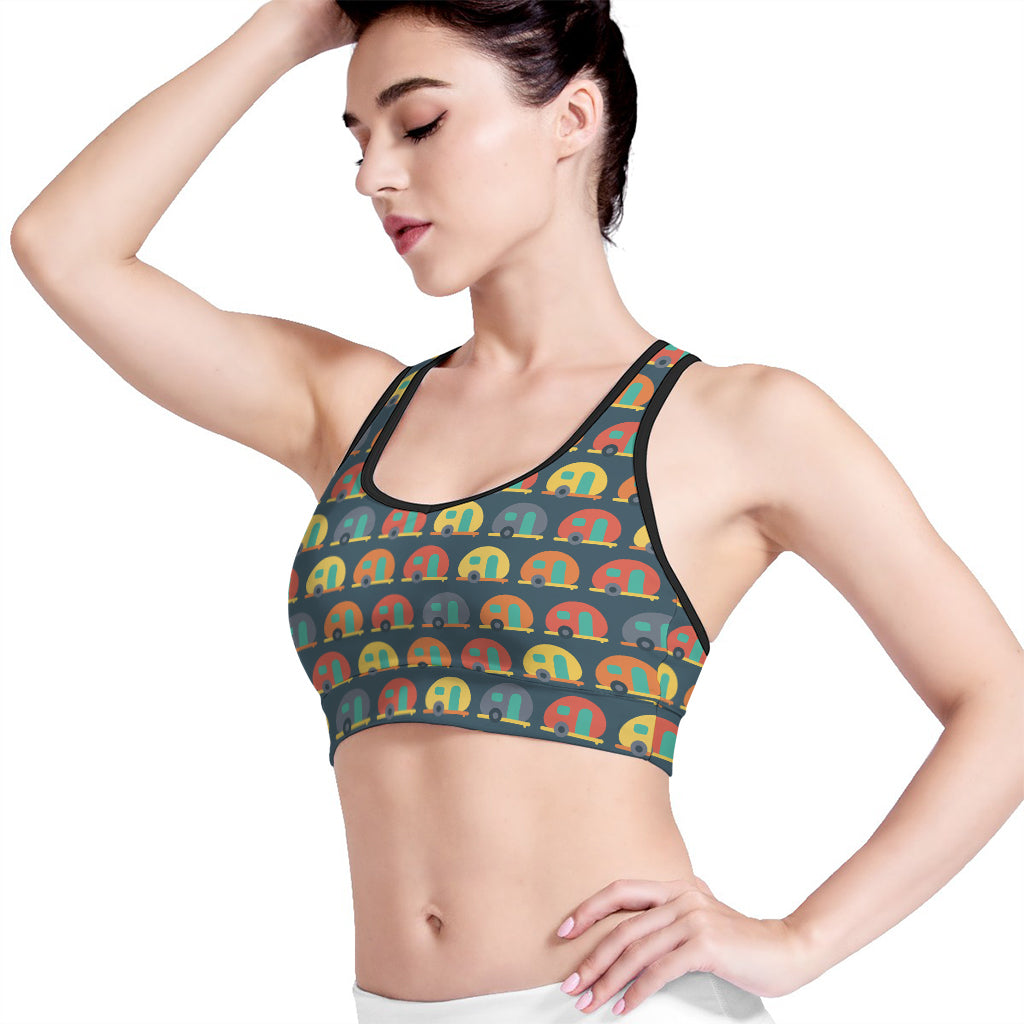 Camping Van Pattern Print Women's Sports Bra