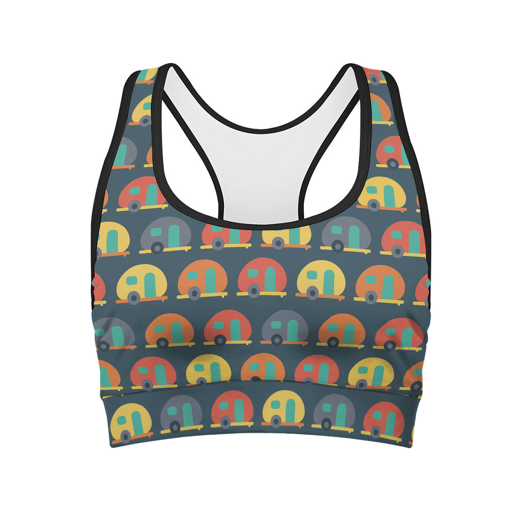 Camping Van Pattern Print Women's Sports Bra