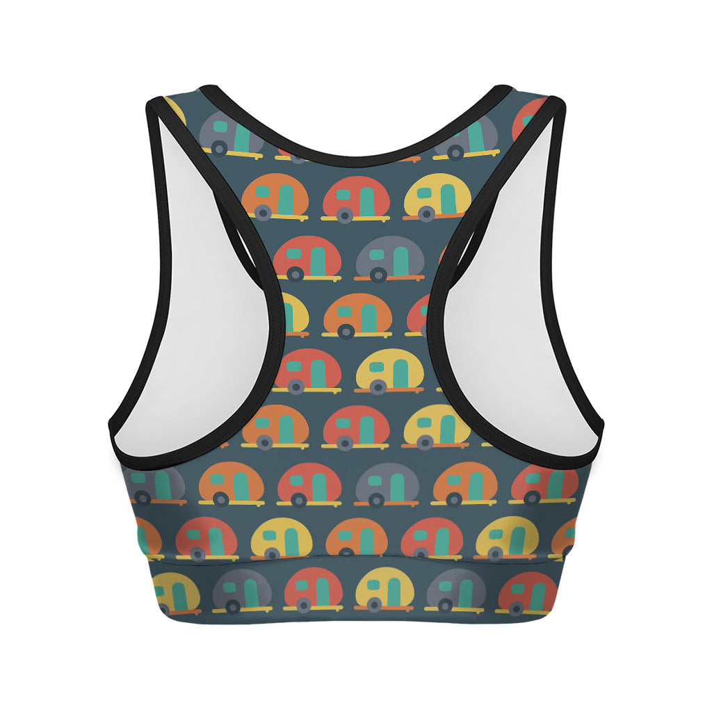 Camping Van Pattern Print Women's Sports Bra