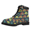 Camping Van Pattern Print Padded Collar Lace Up Boots