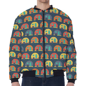 Camping Van Pattern Print Zip Sleeve Bomber Jacket