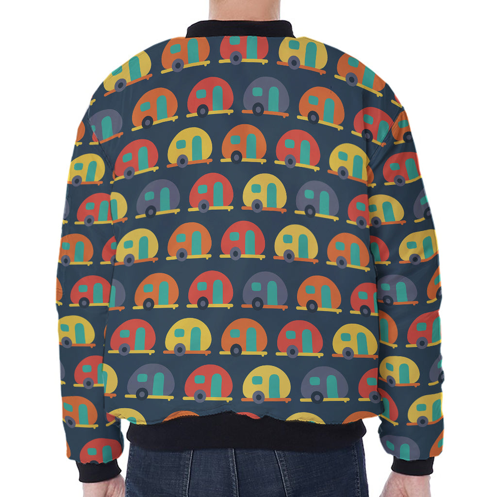 Camping Van Pattern Print Zip Sleeve Bomber Jacket