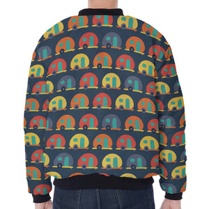 Camping Van Pattern Print Zip Sleeve Bomber Jacket