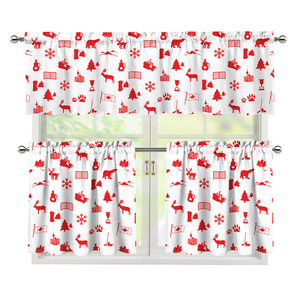 Canada Country Pattern Print 3 Piece Kitchen Curtains