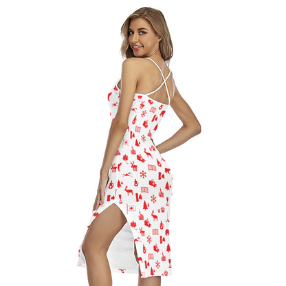 Canada Country Pattern Print Cross Back Cami Dress
