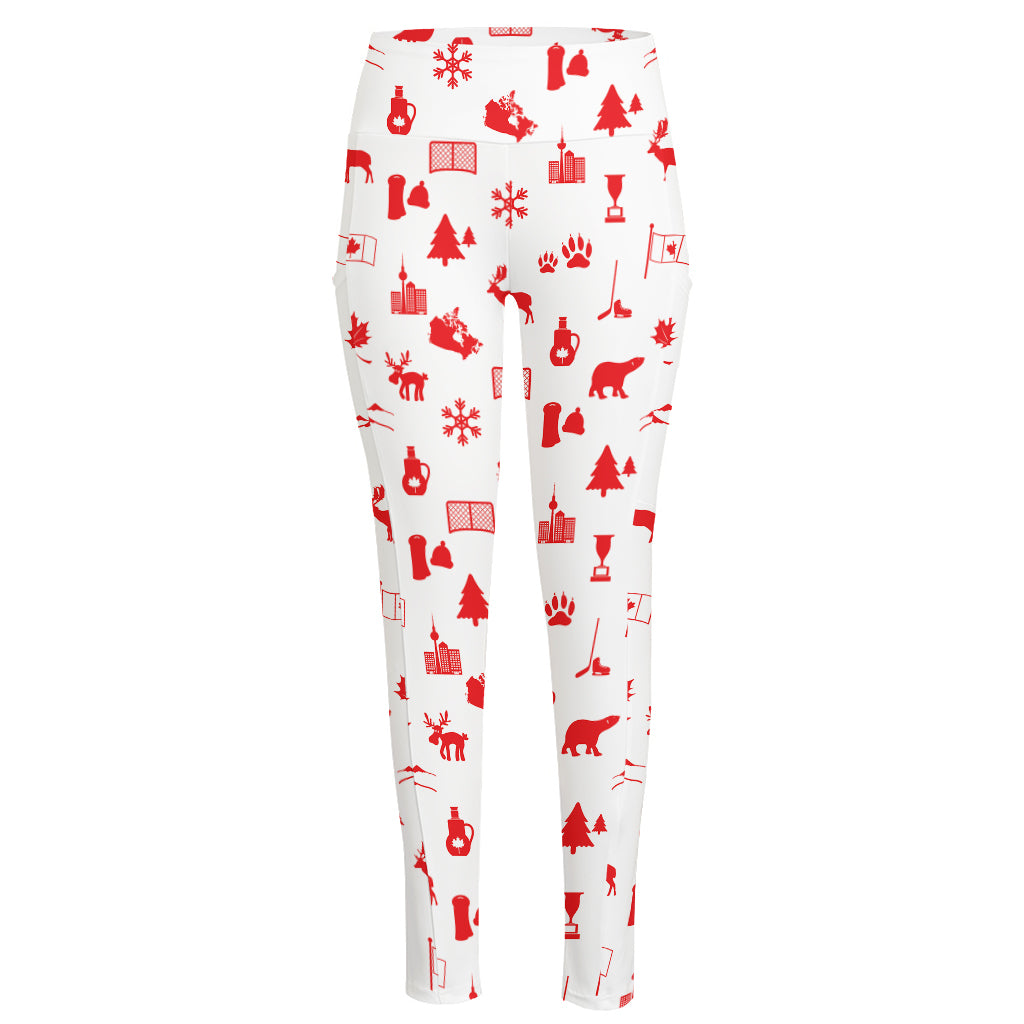 Canada Country Pattern Print High-Waisted Pocket Leggings