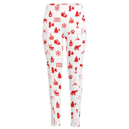 Canada Country Pattern Print High-Waisted Pocket Leggings