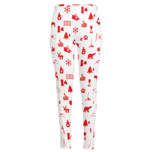 Canada Country Pattern Print High-Waisted Pocket Leggings