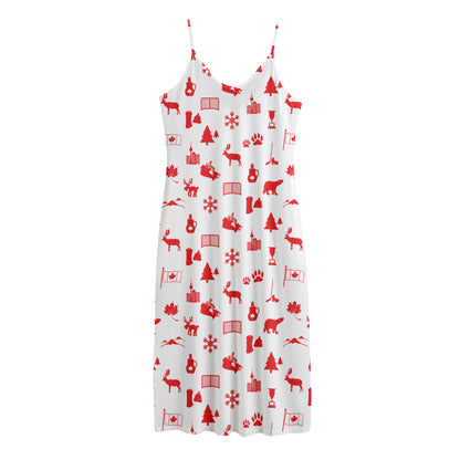 Canada Country Pattern Print Jersey Midi Cami Dress