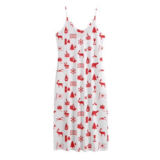 Canada Country Pattern Print Jersey Midi Cami Dress