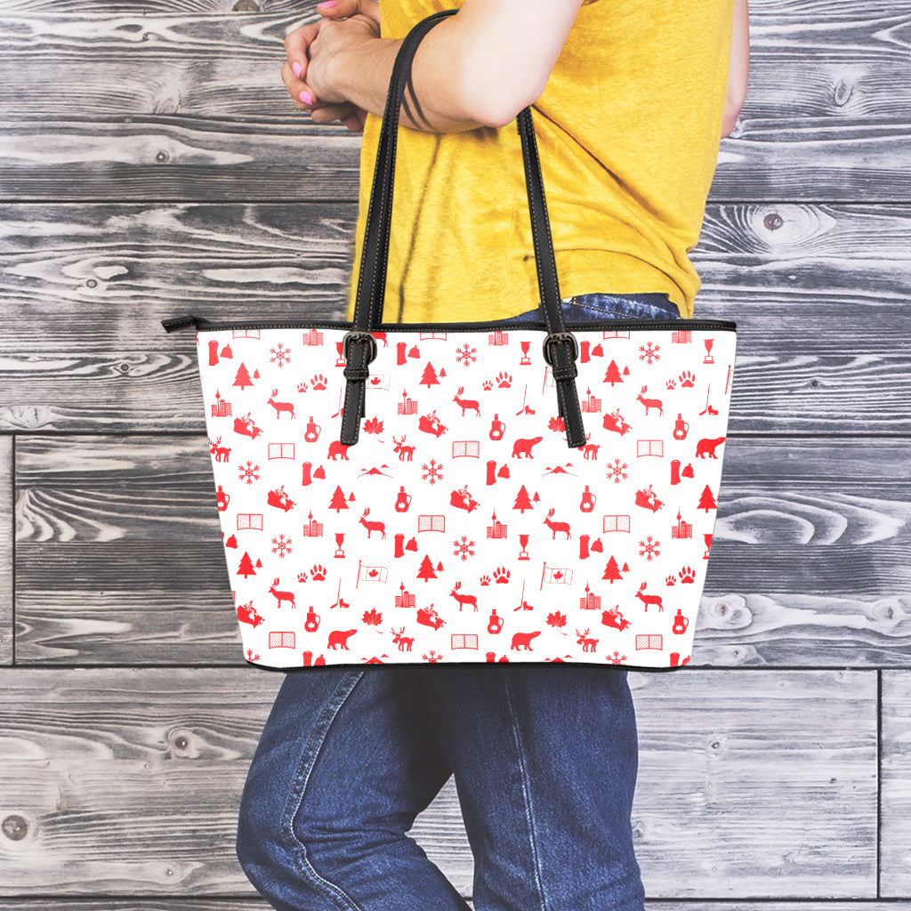 Canada Country Pattern Print Leather Tote Bag