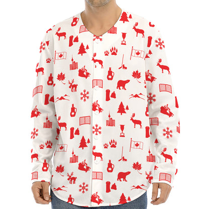 Canada Country Pattern Print Long Sleeve Baseball Jersey