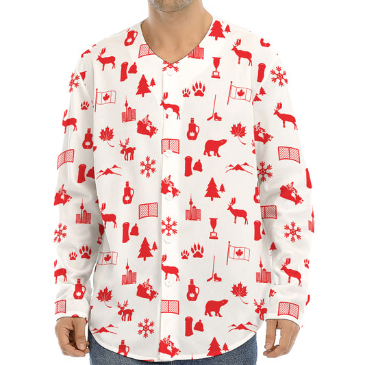 Canada Country Pattern Print Long Sleeve Baseball Jersey