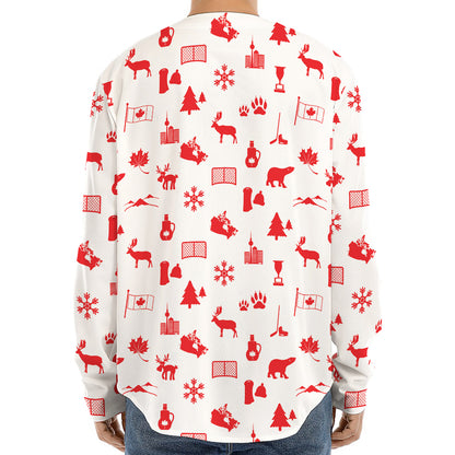 Canada Country Pattern Print Long Sleeve Baseball Jersey