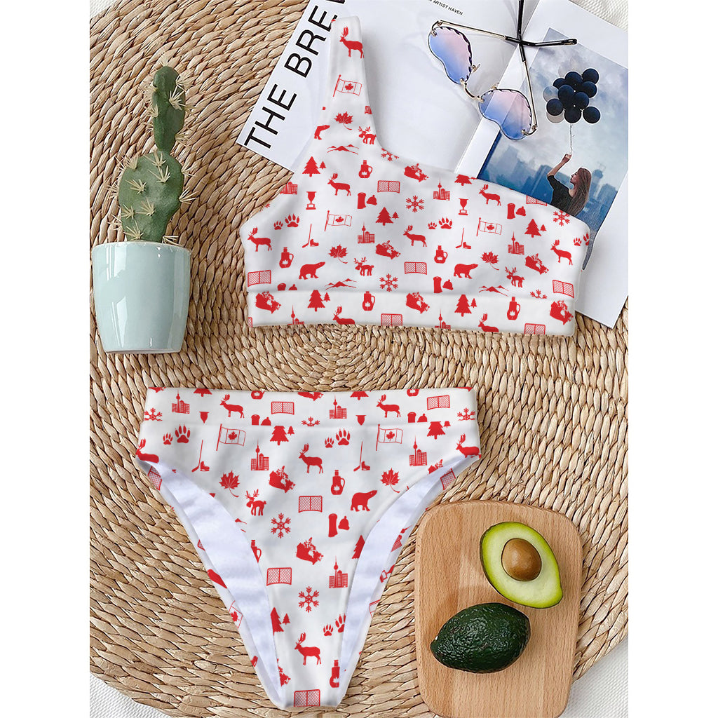 Canada Country Pattern Print One Shoulder Bikini Top