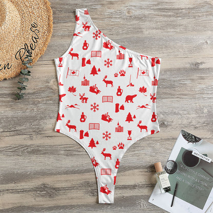 Canada Country Pattern Print One Shoulder Bodysuit