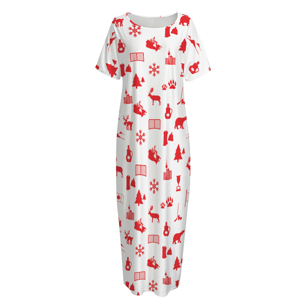 Canada Country Pattern Print Short Sleeve Long Nightdress