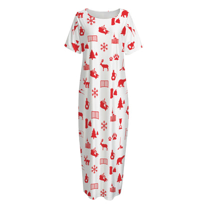 Canada Country Pattern Print Short Sleeve Long Nightdress