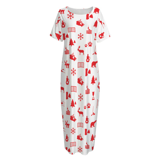 Canada Country Pattern Print Short Sleeve Long Nightdress