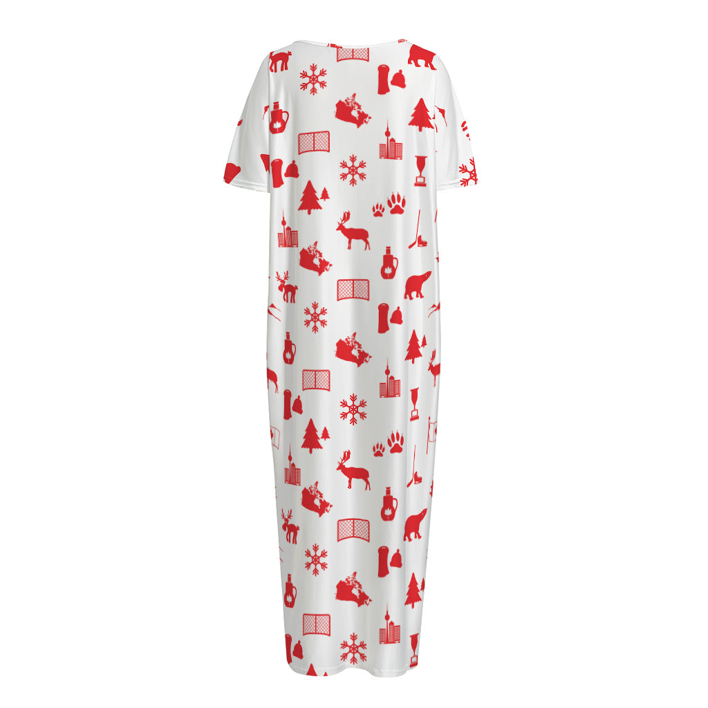 Canada Country Pattern Print Short Sleeve Long Nightdress