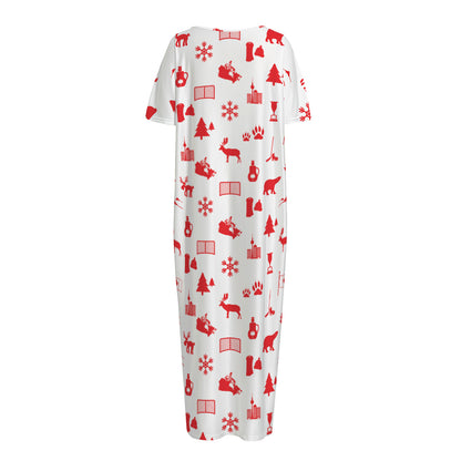 Canada Country Pattern Print Short Sleeve Long Nightdress