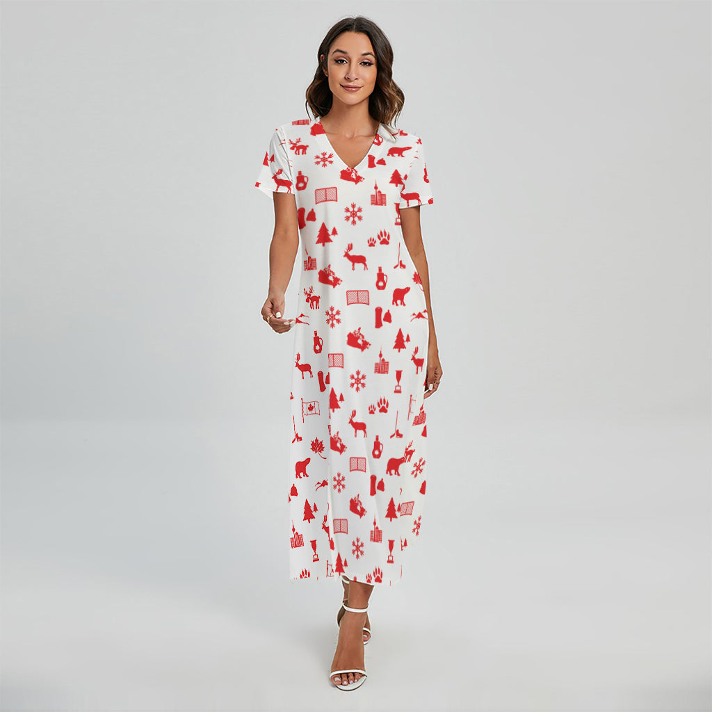 Canada Country Pattern Print Short Sleeve Maxi Dress