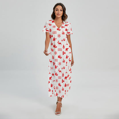 Canada Country Pattern Print Short Sleeve Maxi Dress