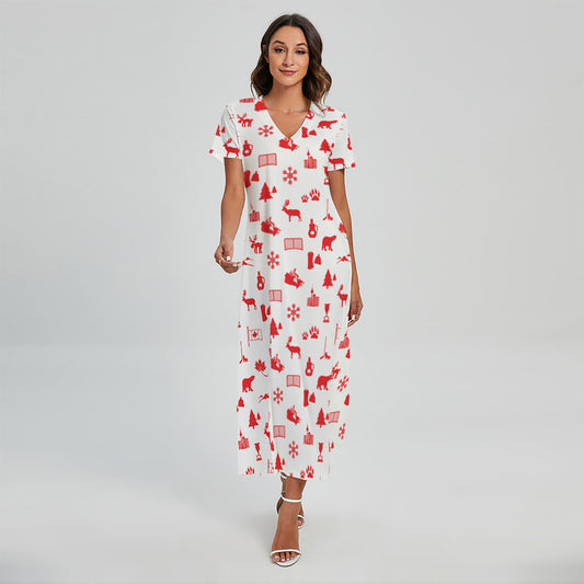 Canada Country Pattern Print Short Sleeve Maxi Dress