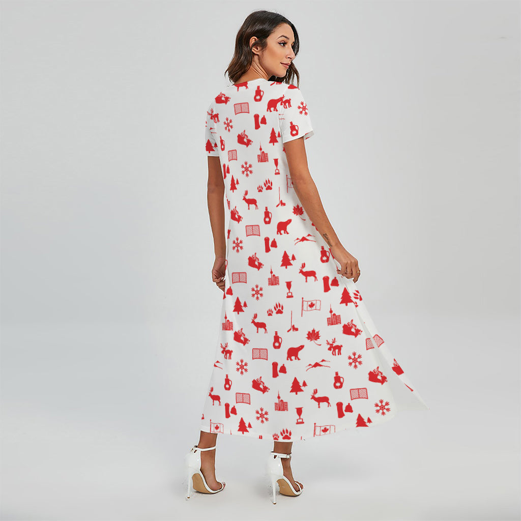 Canada Country Pattern Print Short Sleeve Maxi Dress