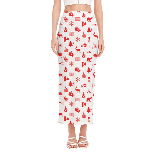 Canada Country Pattern Print Side Slit Maxi Skirt