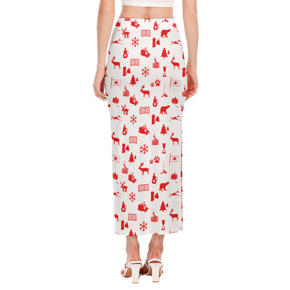 Canada Country Pattern Print Side Slit Maxi Skirt