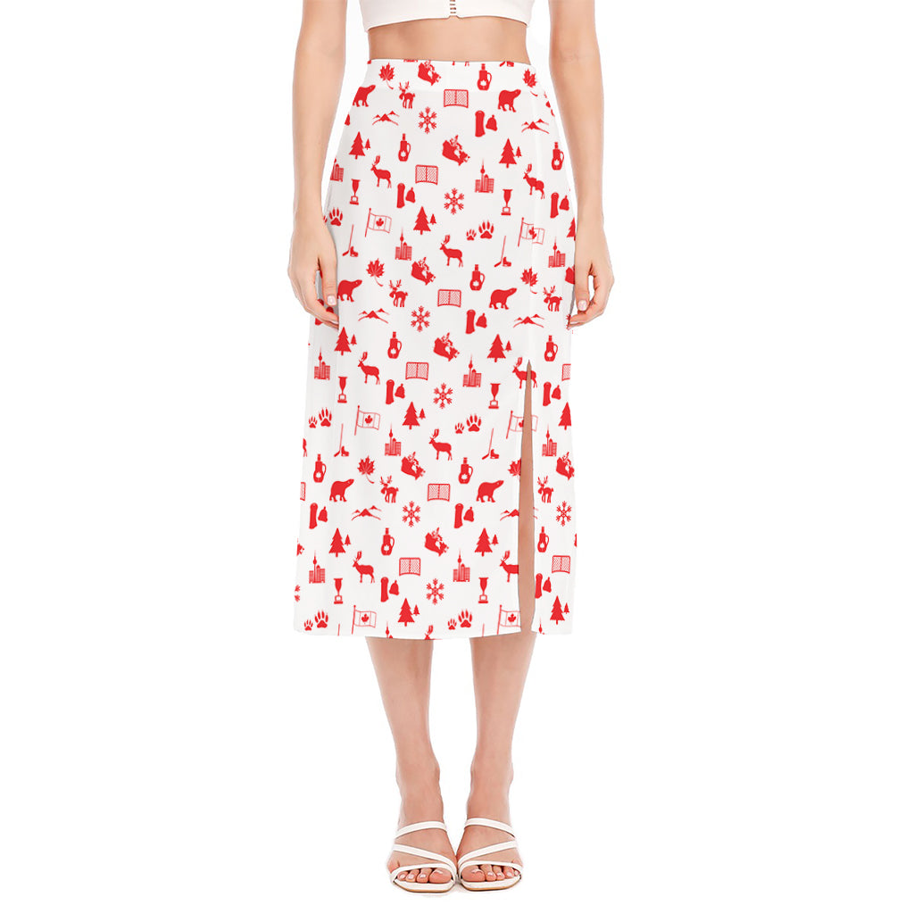 Canada Country Pattern Print Side Slit Midi Skirt