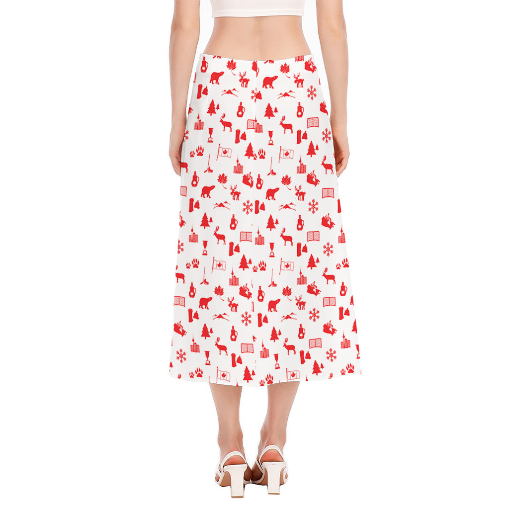 Canada Country Pattern Print Side Slit Midi Skirt