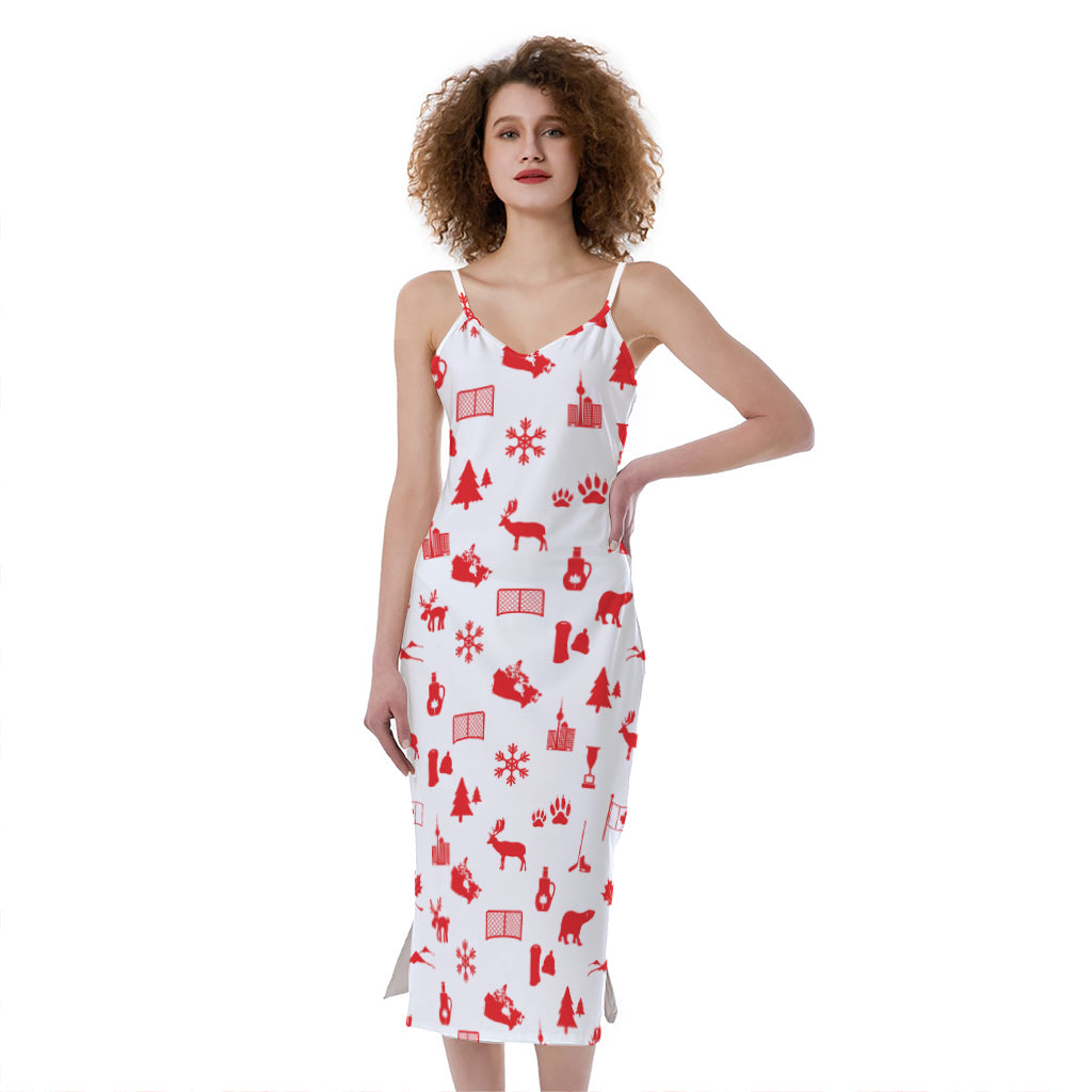 Canada Country Pattern Print Slim Fit Midi Cami Dress