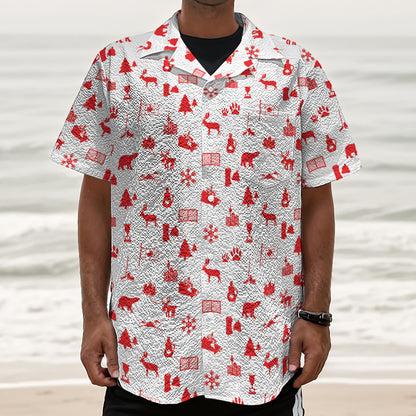 Canada Country Pattern Print Textured Short Sleeve Shirt