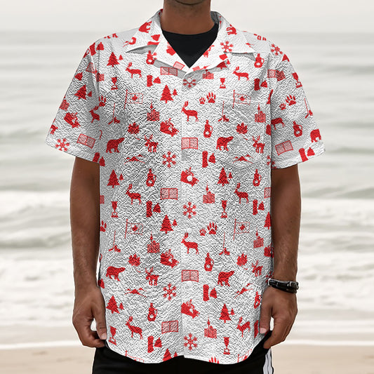 Canada Country Pattern Print Textured Short Sleeve Shirt