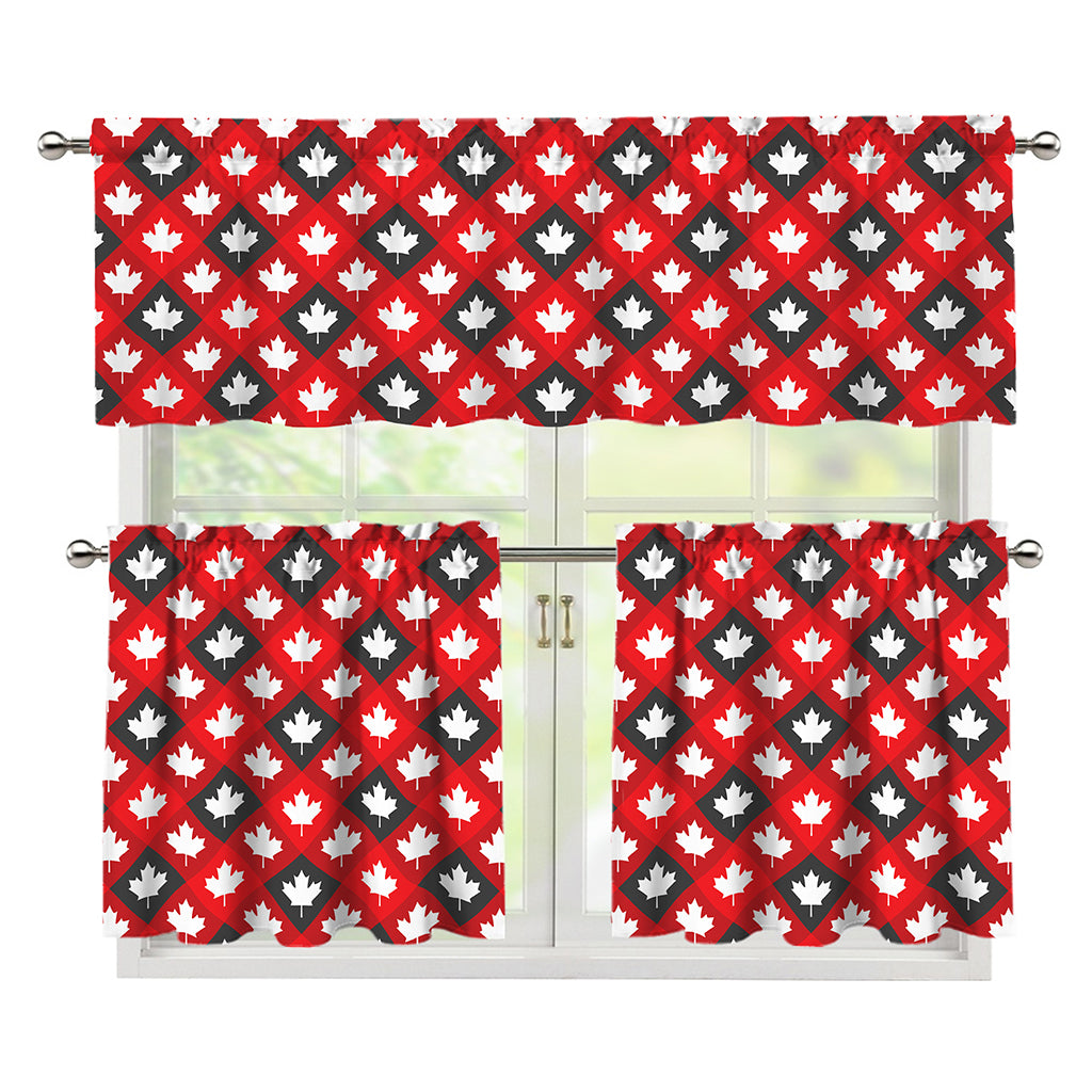 Canada Maple Leaf Pattern Print 3 Piece Kitchen Curtains