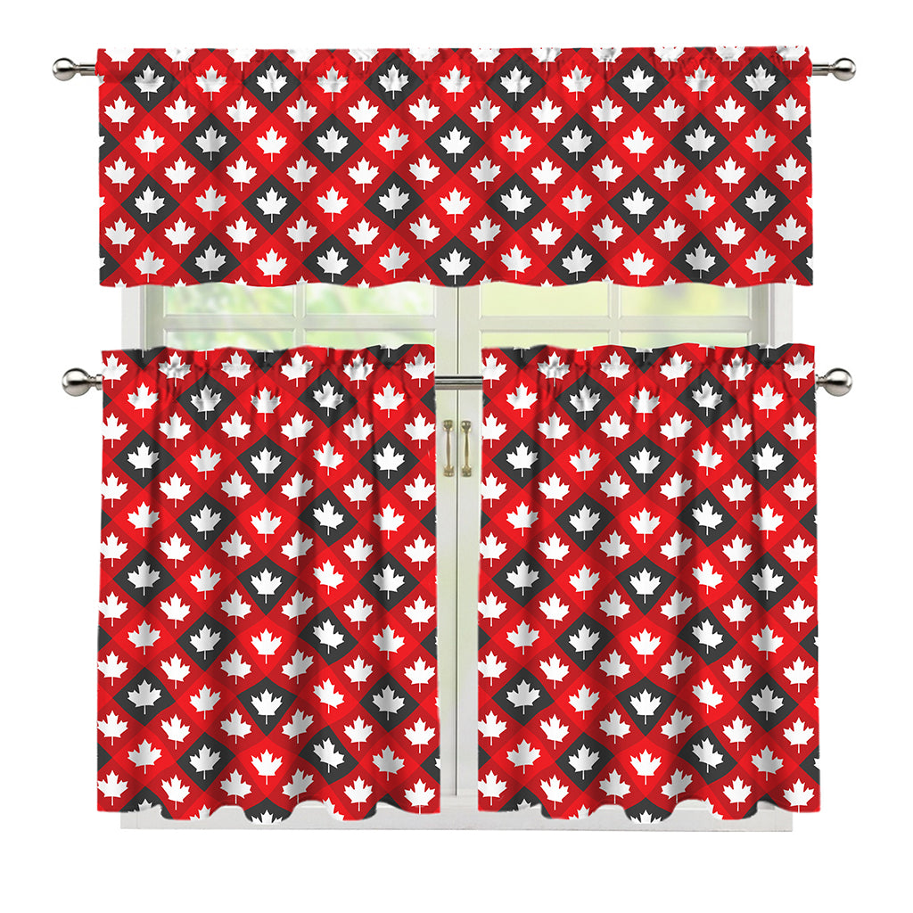 Canada Maple Leaf Pattern Print 3 Piece Kitchen Curtains