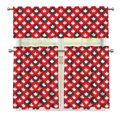 Canada Maple Leaf Pattern Print 3 Piece Kitchen Curtains