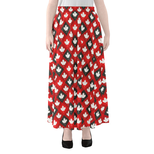 Canada Maple Leaf Pattern Print Chiffon Maxi Skirt