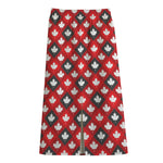 Canada Maple Leaf Pattern Print Cotton Front Slit Maxi Skirt