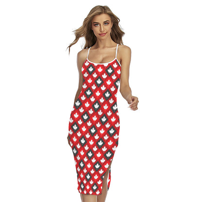 Canada Maple Leaf Pattern Print Cross Back Cami Dress