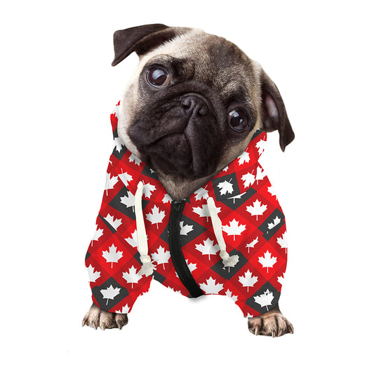 Canada Maple Leaf Pattern Print Dog Zip Up Hoodie